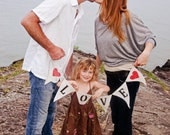 Love Burlap Banner Bunting with Red Hearts