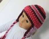 18" Doll Clothes - Earflap Hat - Pink and Lilac Striped Beanie for American Girl