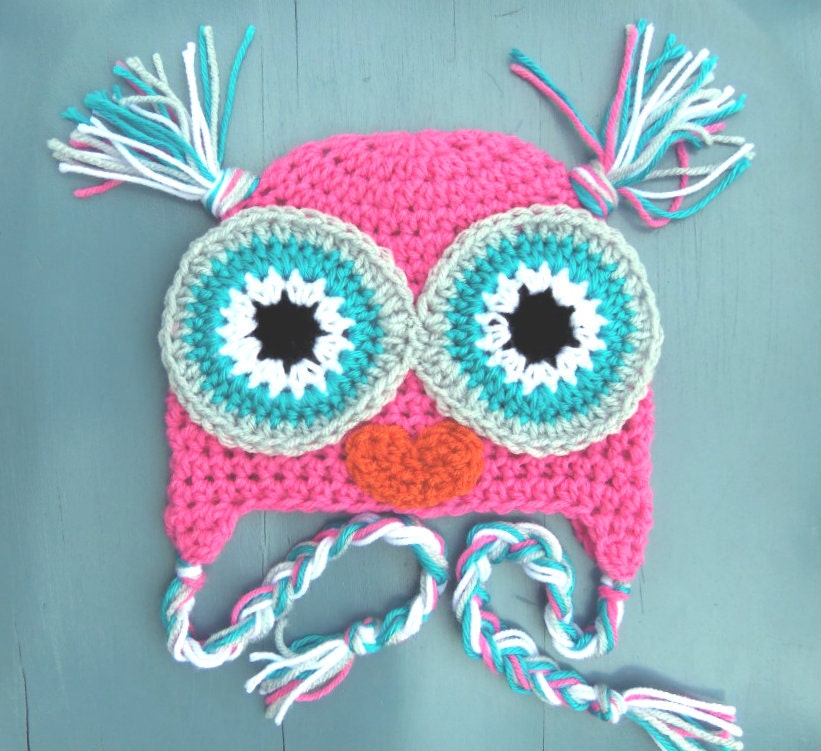 Crochet Baby Girl Owl Beanie Hat SIZES 12 MONTHS -ADULT