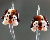 Pikalda : Handmade lampwork 2 beads pair earring-'Brown Dog'-SRA-make to order