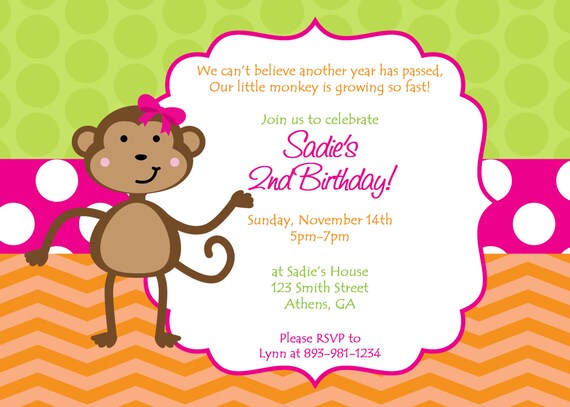 Customized Printable Monkey Birthday Party Invitation. Monkeying Around Birthday Invite Il_570xn