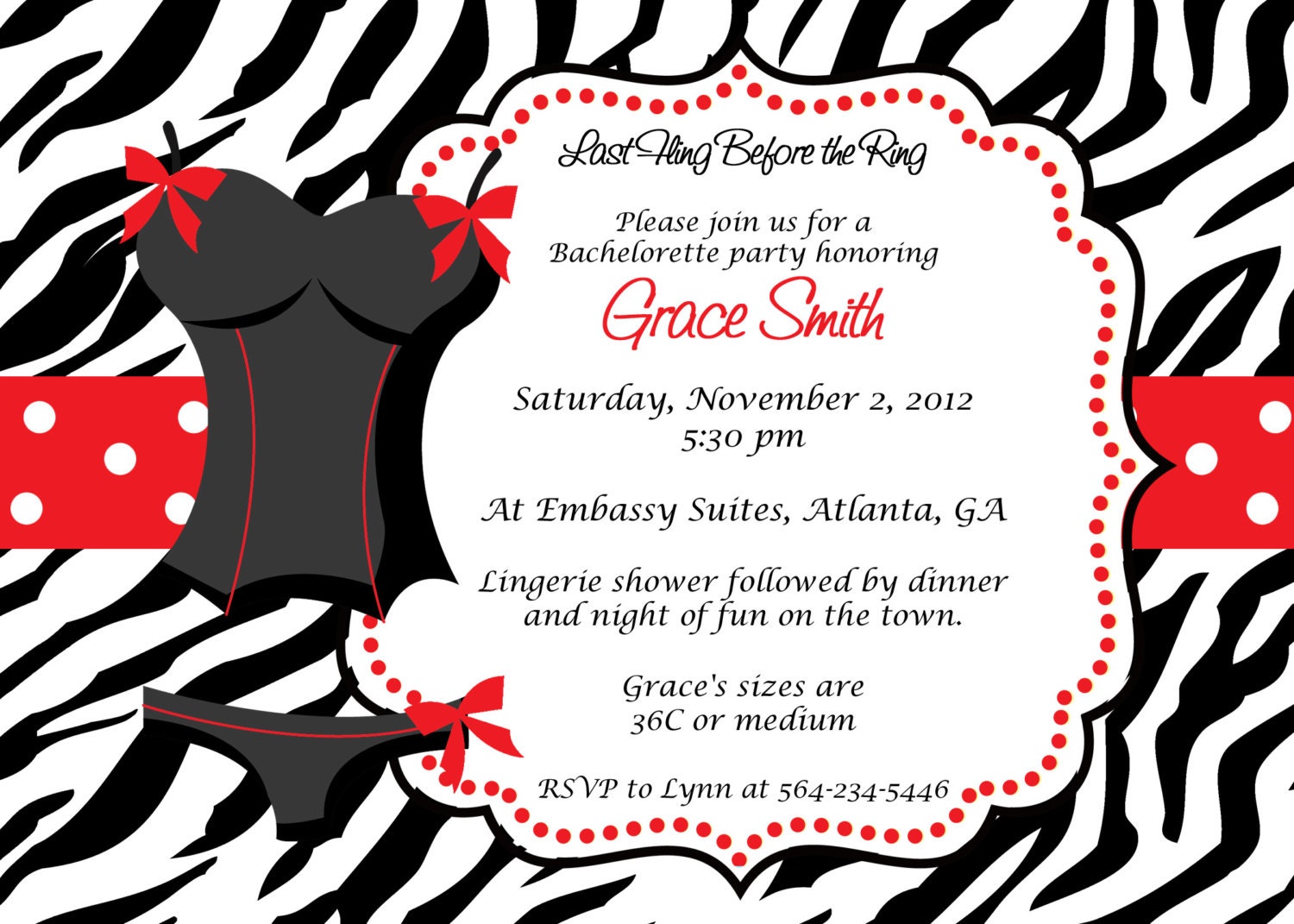 Lingerie and Bachelorette Shower Invite. Zebra Print Lingerie Shower Invitation Il_570xn