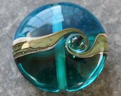 Lampwork glass lentil bead, 'Sea wave'. SRA