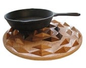 Wood decor hot pad.  Round wooden table centerpiece, trivet, or wall art.