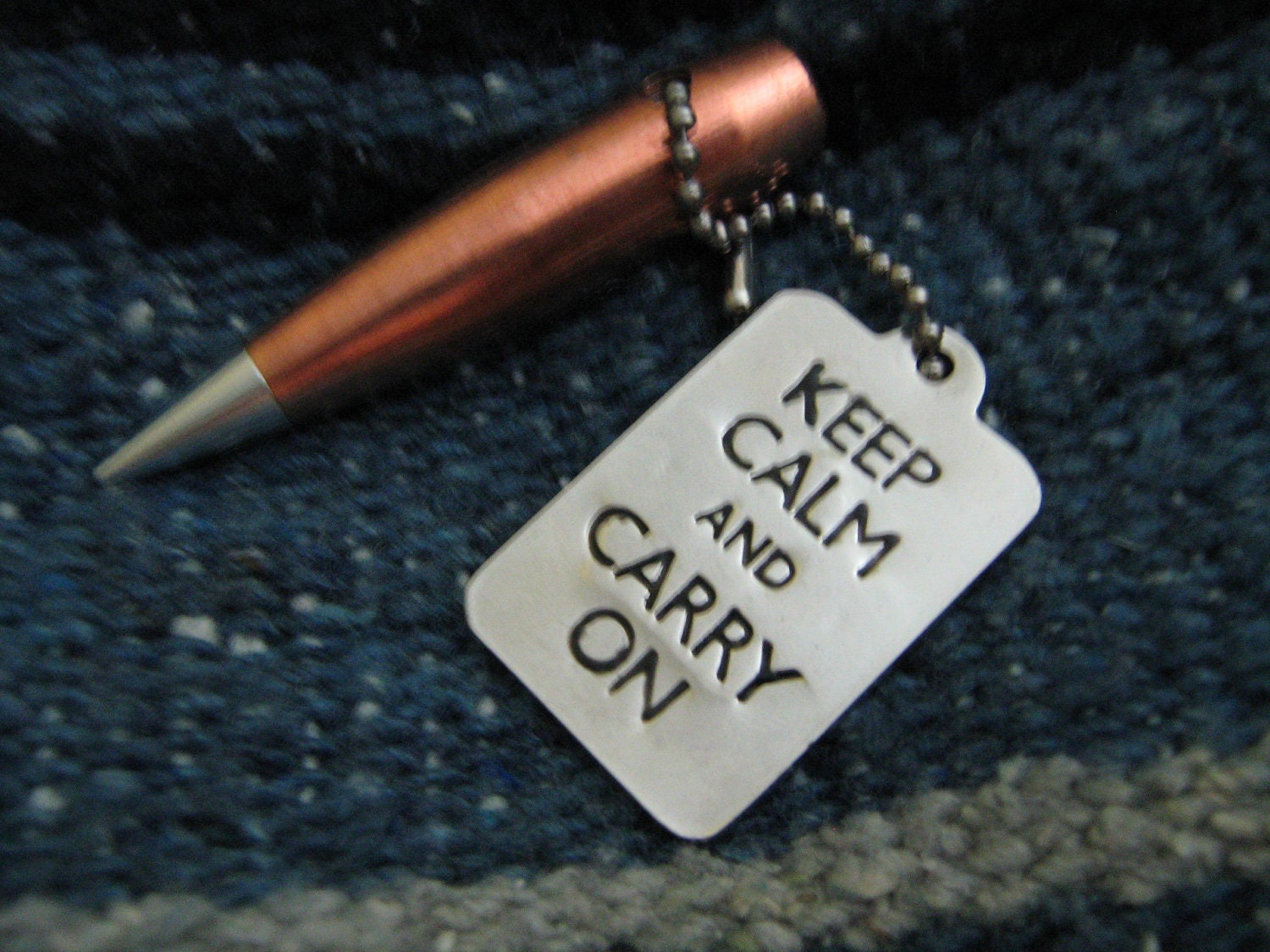 Keep Calm and Carry On 50 caliber Dragon's tooth Keychain DOUBLE TREASURY LISTED
