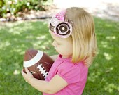 Football Rosette Headband - Pink, Brown, and White - Rosette and Satin Flower Headband - Baby Girl - Photo Prop
