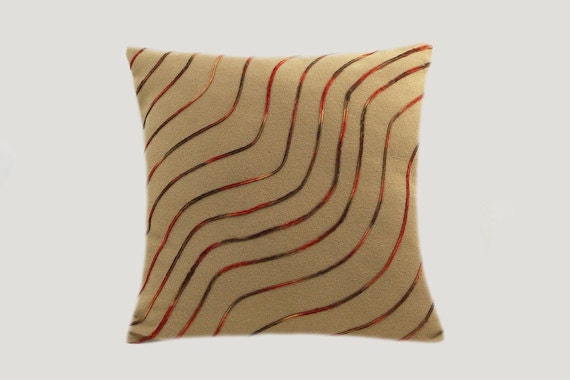 Decorative Wool fabric Throw pillow case with Yarn embellishment, fits 18"x 18" insert, Toss pillow case, Cushion case.