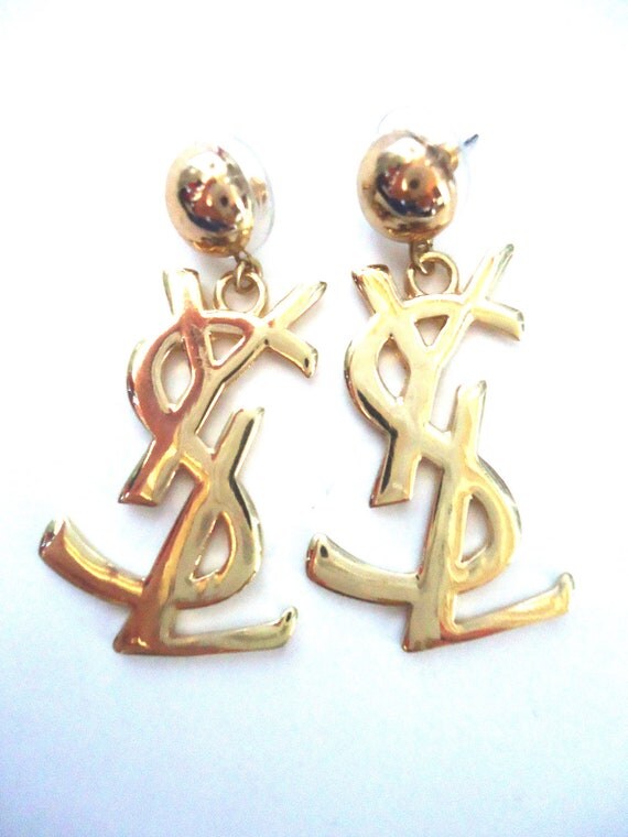 Items similar to Vintage Gold YsL YVES SAINT LAURENT Earrings Pierced