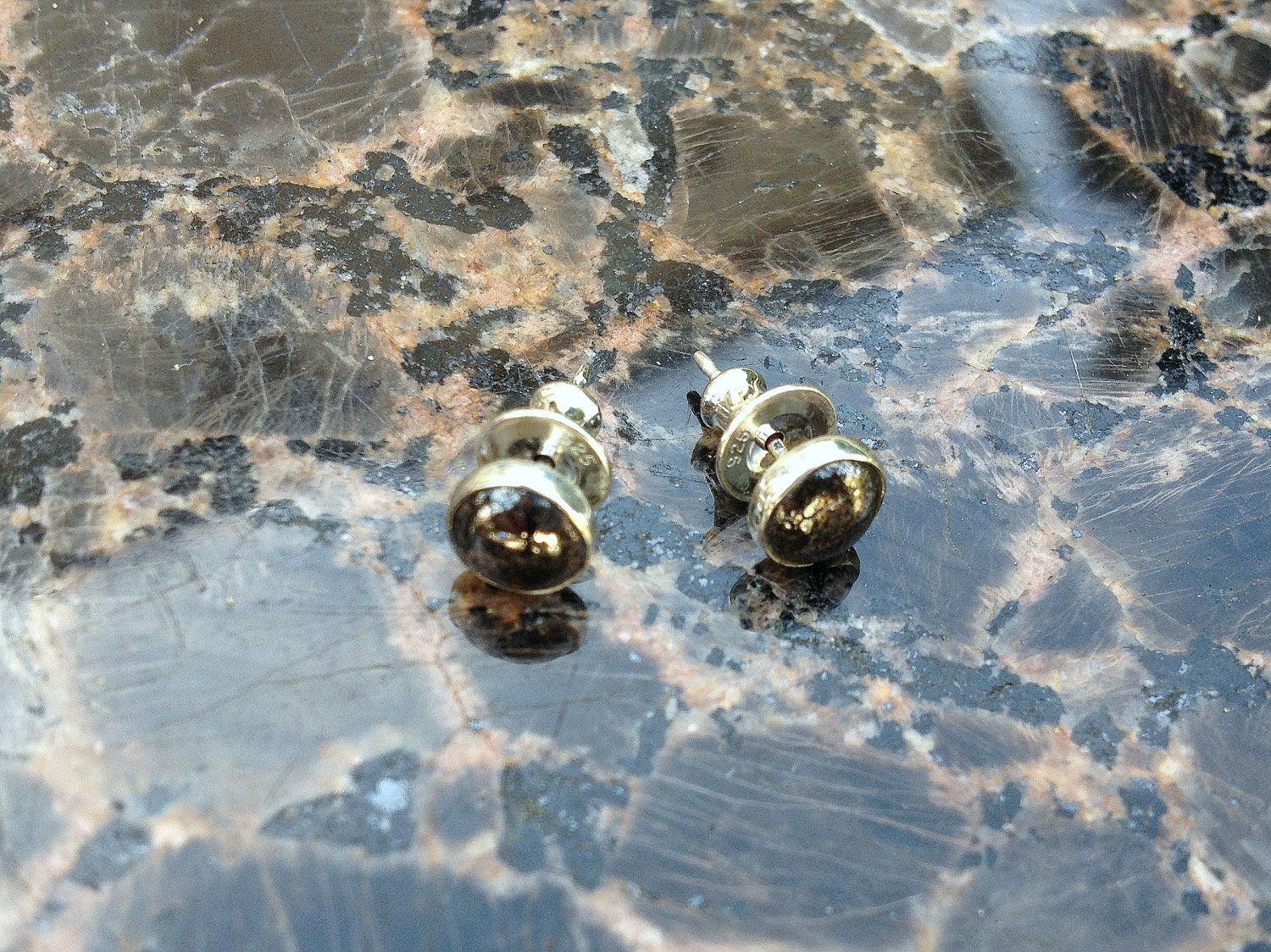 Earrings Sterling Silver Pyrite Studs 6mm Stone