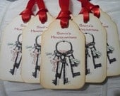 Santa's Headquarters - set of 6 Vintage Inspired Christmas keychain gift tags