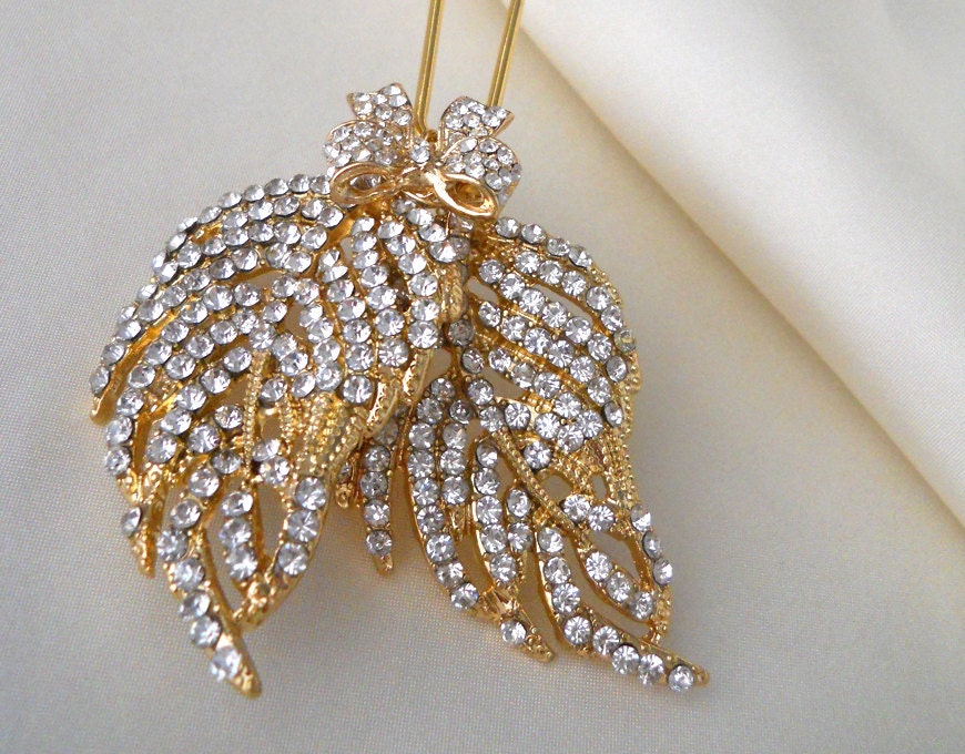 Crystal and gold leaf hairpin - Autumn wedding