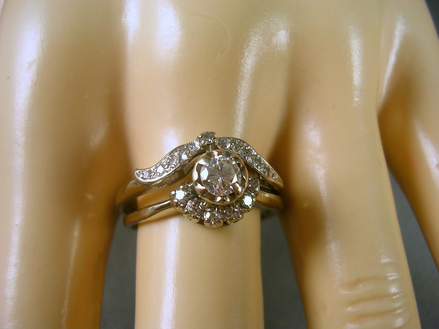 1930s Antique Diamond Wedding Set .50Ctw Size 8 25 White Gold 14K 3.9gm