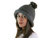 Alpaca Pom Pom Knit Hat in Taupe - Slouchy Beanie - Fall Winter Fashion -  Chunky Beret - Women Teens Accessories