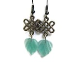 Antiqued Gold Earrings- Turquoise Leaf Earrings