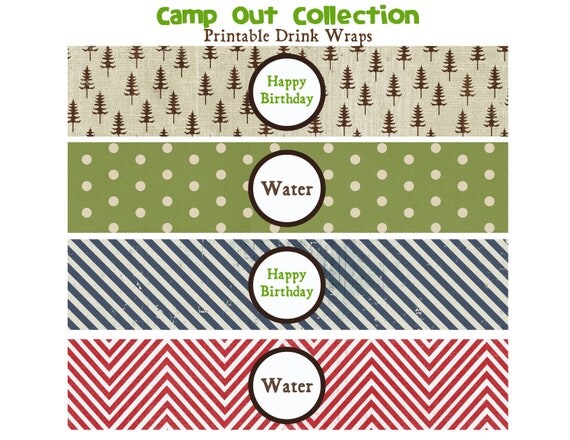 CAMP OUT BIRTHDAY -Water Bottle Wraps -Printable- Libby Lane Press Il_570xn