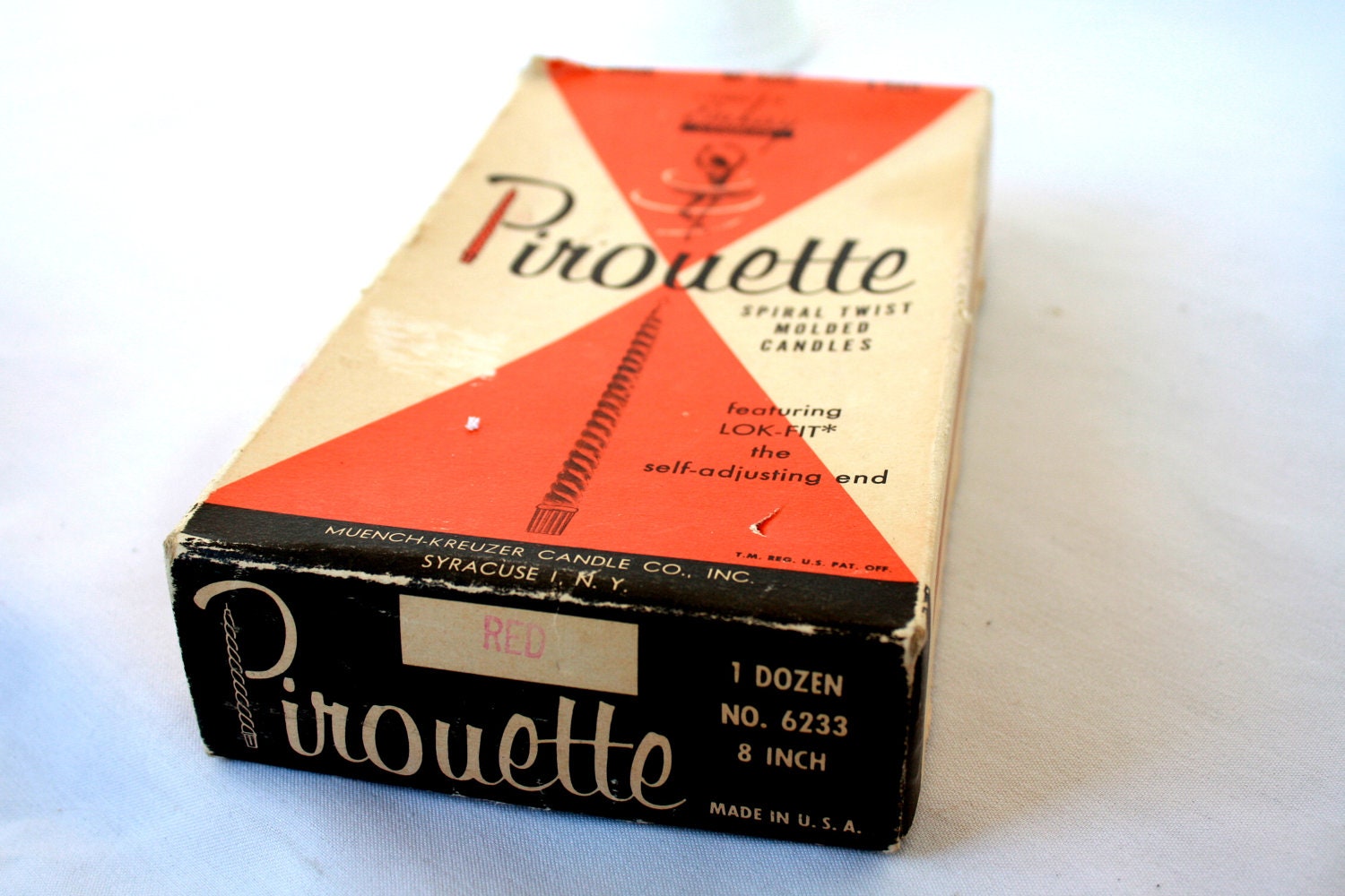 SALE - Vintage Candles, Vintage Candle Box, Red White and Black, Emkay, Pirouette, Mid Century Decor,