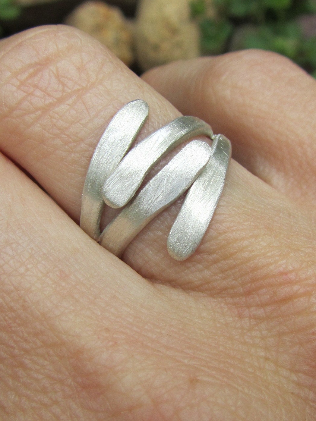 Silver 'HUG' ring size 5 hammered and brushed - Ready to ship