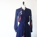 Japanese Vintage Dress Japanese Dress 70s Midnight Blue Dress Floral Pleated Dress