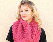Cowl Neck Crochet Scarf Infinity Bubble extra large chunky circular circle for woman Pink Valentine's Day