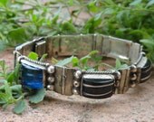 Vintage 925 Sterling Silver 1940s Blue Panel Bracelet