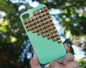 FREE Shipping US -- Mint Green Antique Brass Studs Studded iPhone 4 4S Phone Case AT&T Verizon Sprint