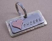 Pet Tag - Dog Tag - Mixed Metals Pet ID Tag with Copper Heart - Dog Tags