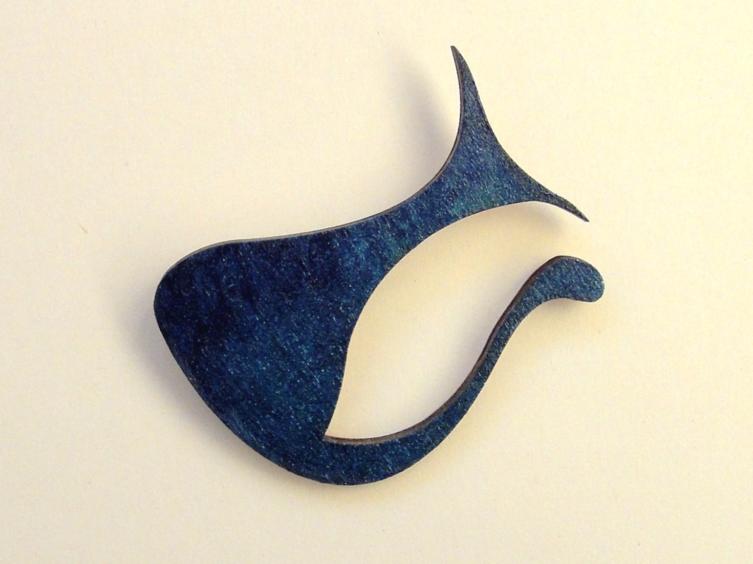 Reserved for AMANDA Modern Wood Brooch, Abstract Cat, Cat Brooch, Cat Pin, Sparkly Blue Brooch