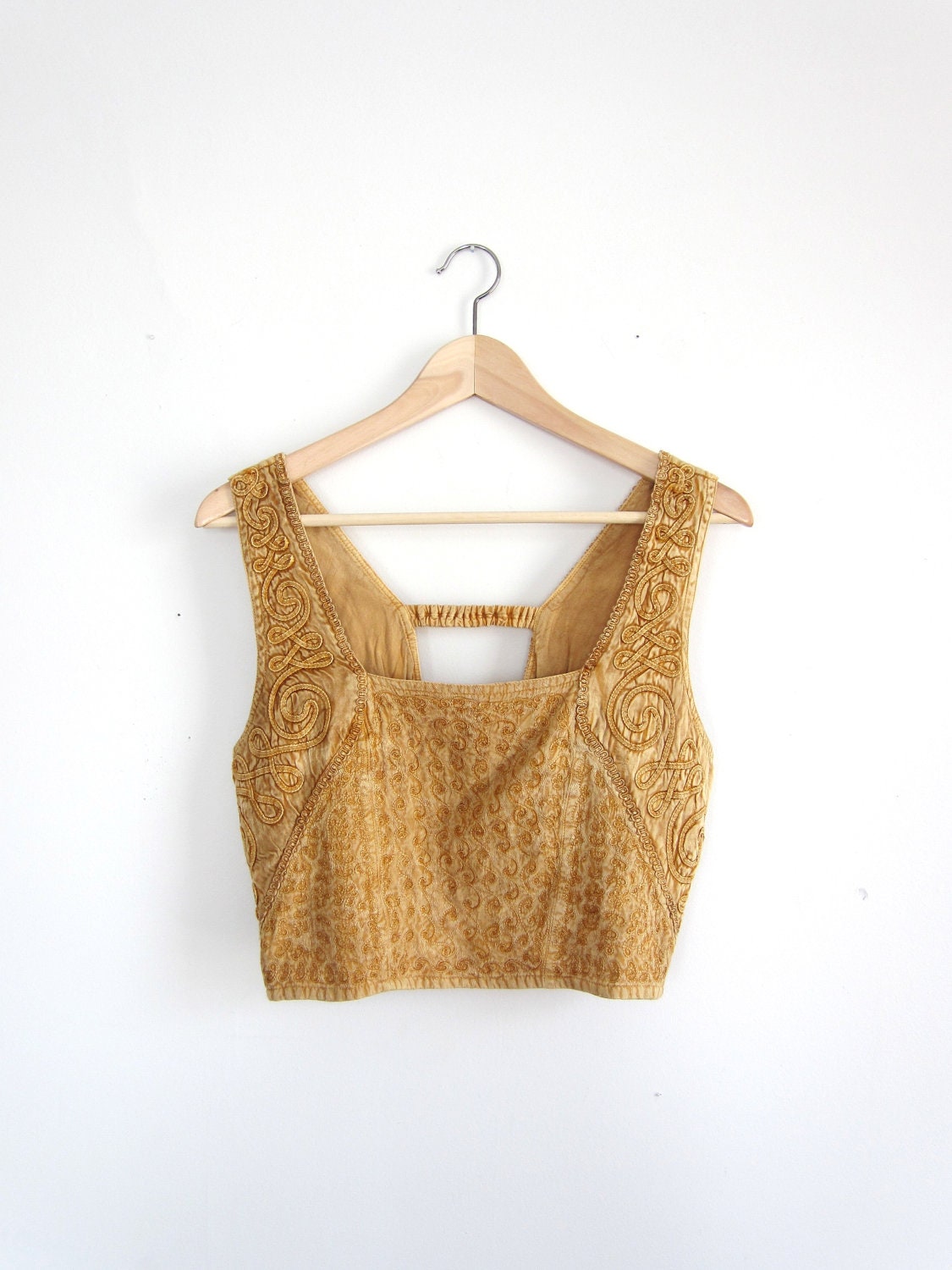Vintage Gold Indian Textured Woven Tank Crop Top S M