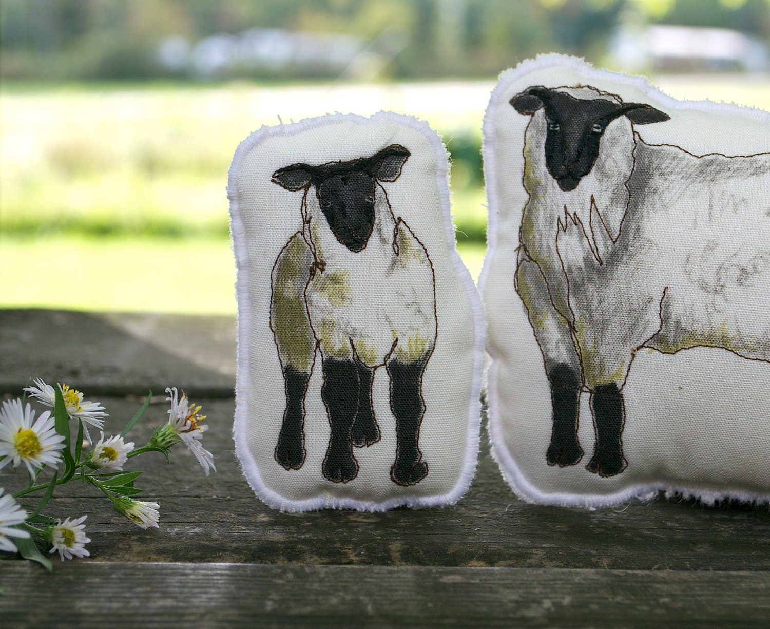 Stuffed Animal Farm Playset. Sheep and Lamb Pillows. Hand Drawn Organic Cotton Farm toys by Aly Parrott on Etsy.