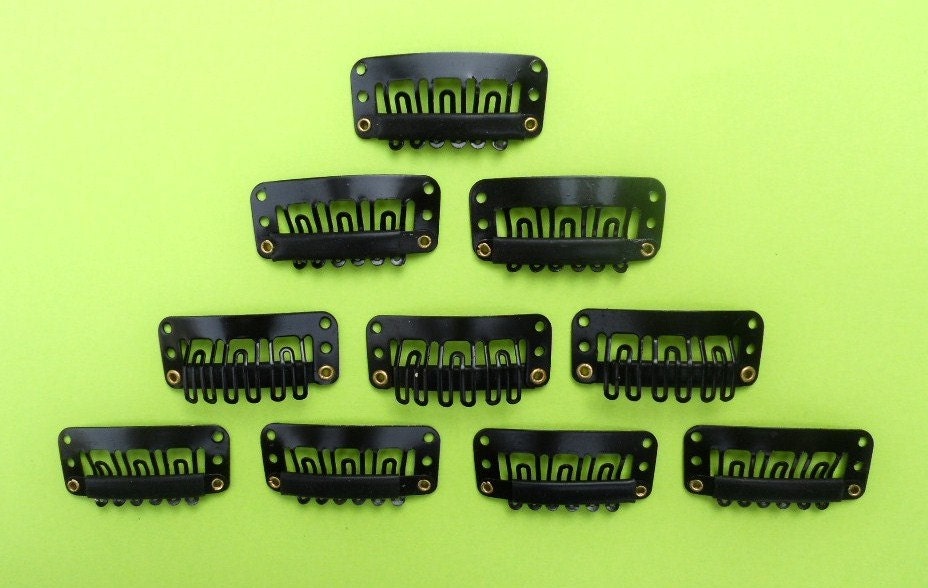 40 Black Extension Clips - 32mm Wig Clips - Weft Clips