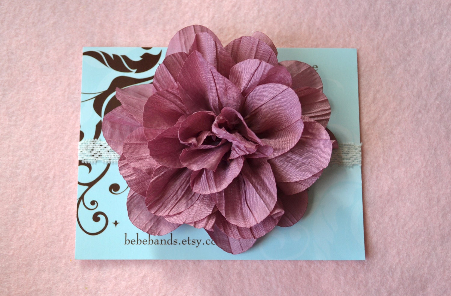 Baby Girl Headband..Baby Headband... mauve crinkle puff on soft stretch elastic headband - baby headband