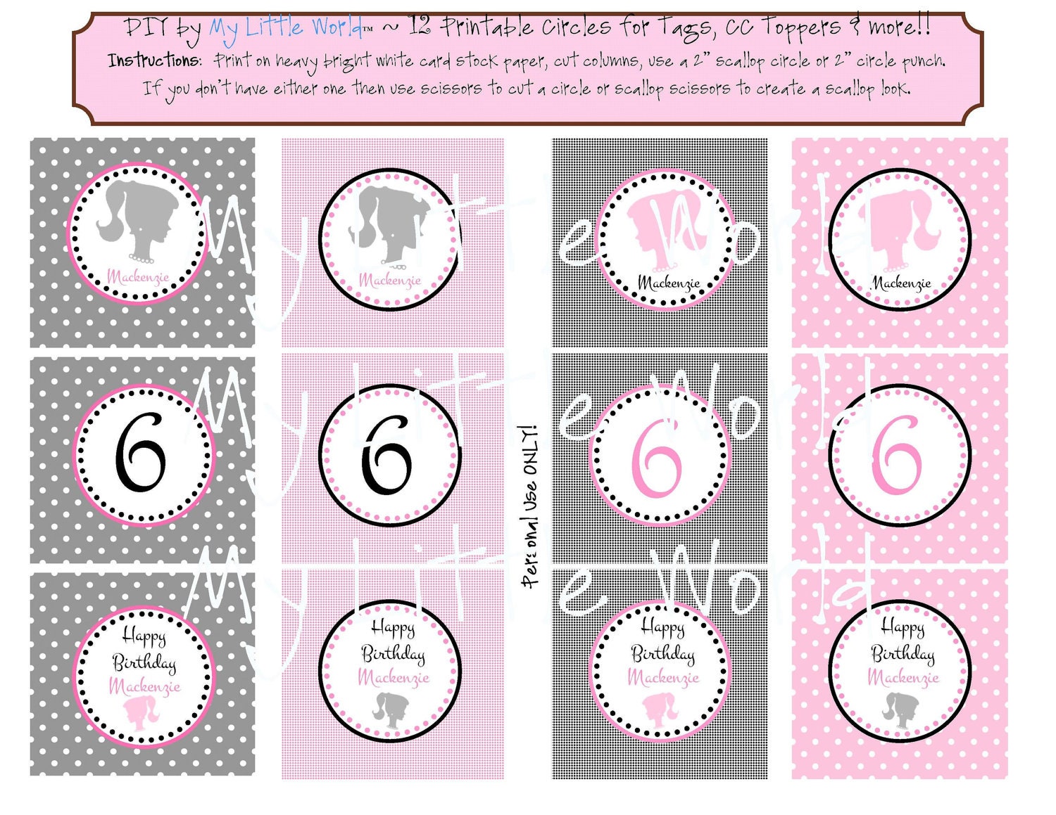 Barbie Birthday party circles, DIY PRINTABLE used as tags, cupcake toppers and more Il_570xn