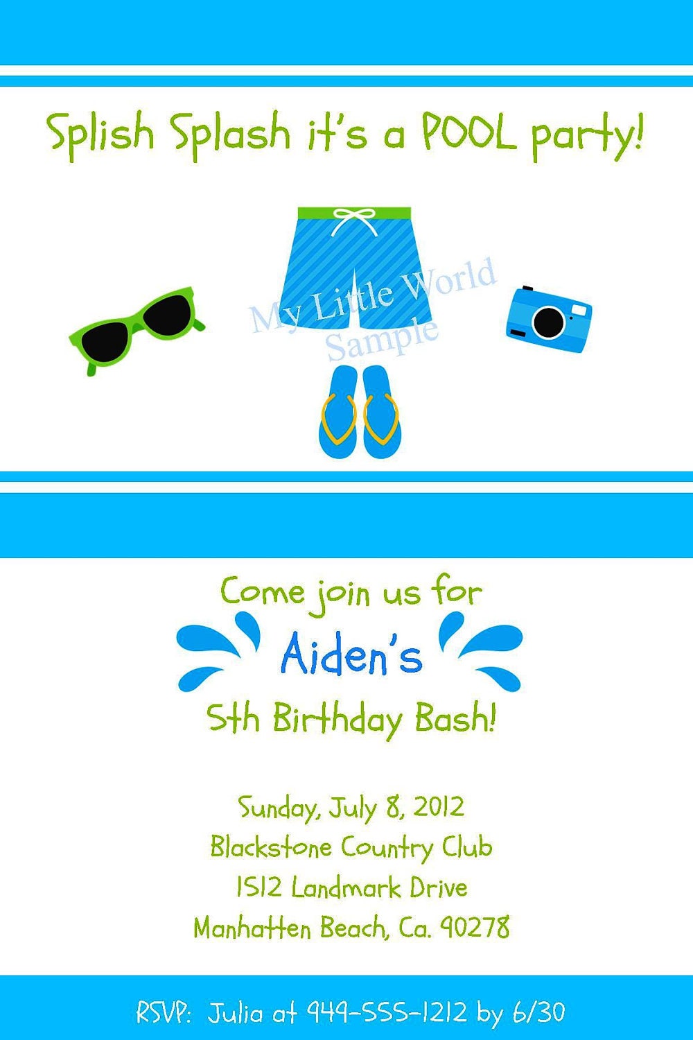 Pool Party Invitation with matching envelope, DIY PRINTABLE 4x6 Il_570xn