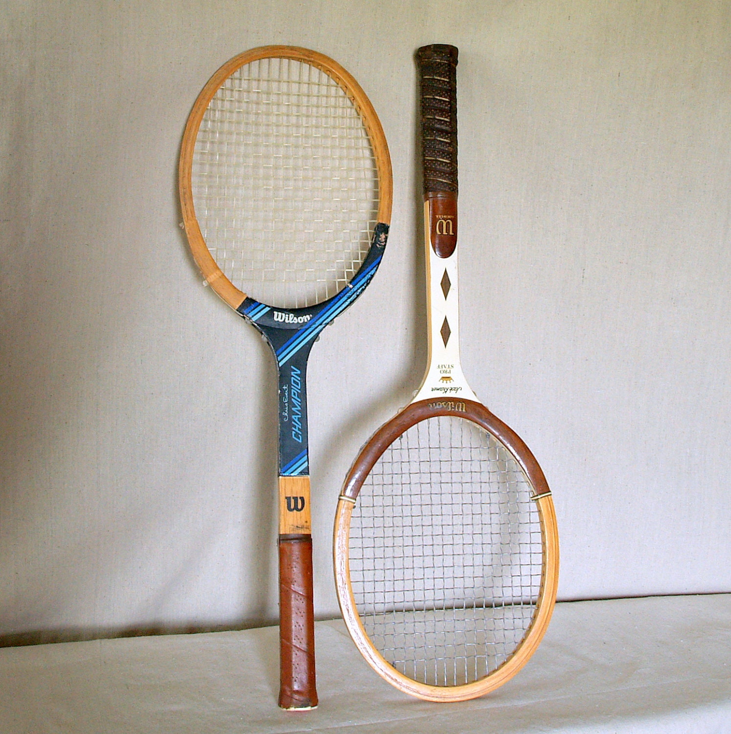 HIS & HERS 2 VINTAGE Tennis Rackets Solid Wood Retro Tennis Racquets Set of 2 Jack Kramer Pro Staff Collection and Chris Evert Champion - ACESFINDSVINTAGE