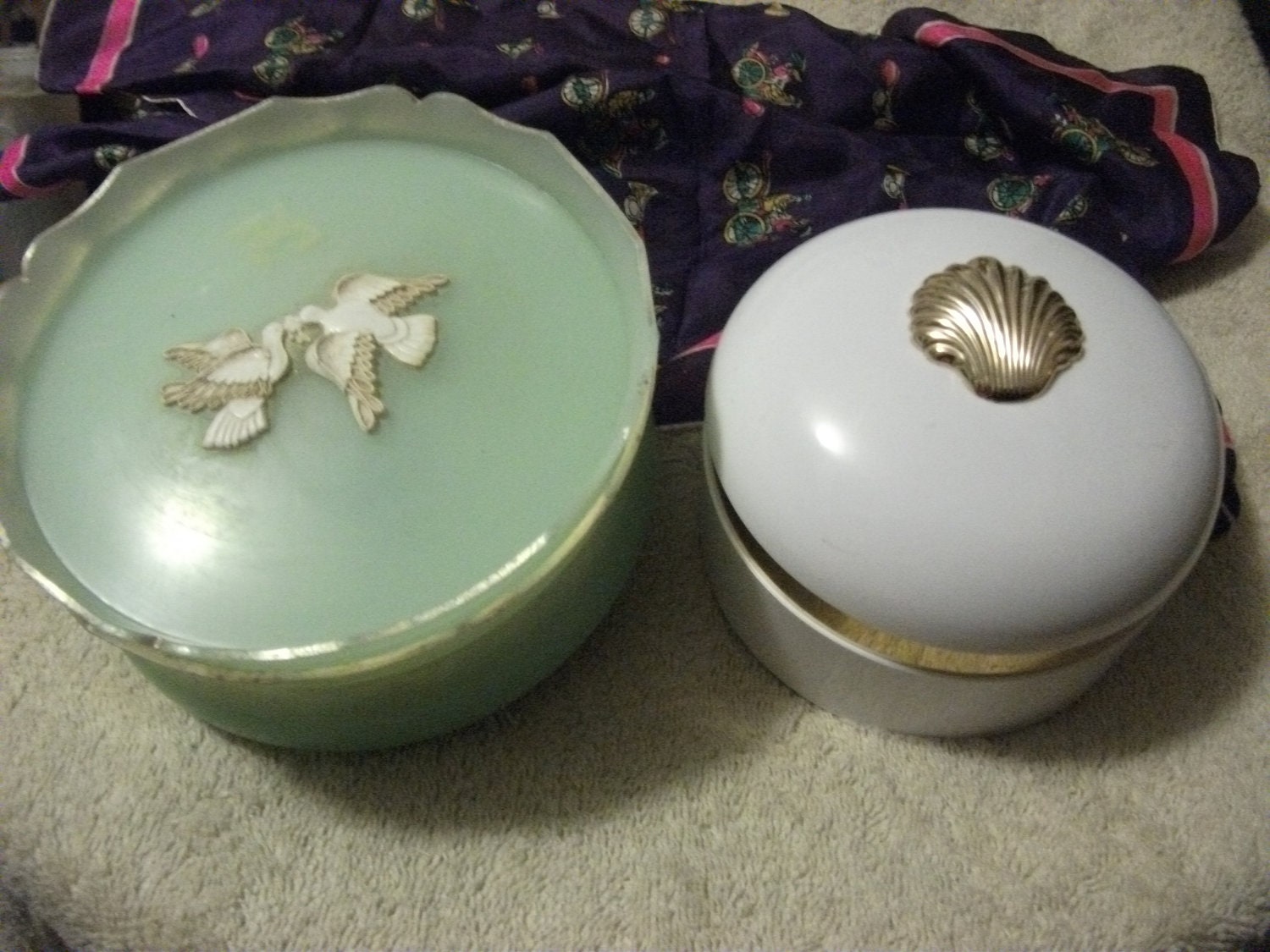 Vintage Avon Rapture and Estee Lauder White Linen Dusting Powder Containers with Lids Only 8 USD