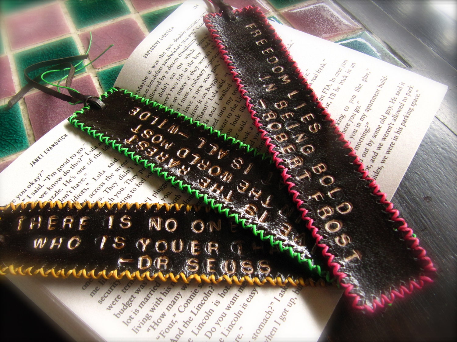 RESERVED LISTING for Shari - 4 Custom Stamped Leather Key Chains