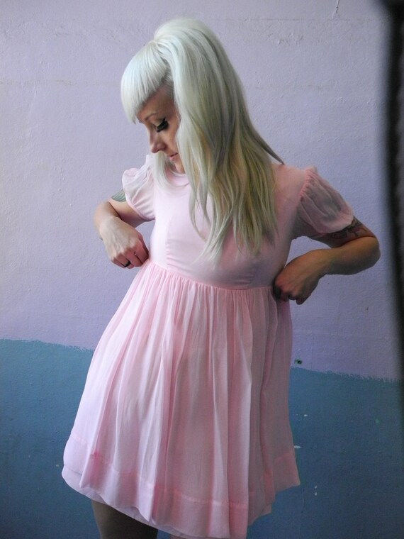 VTG 50s Chiffon Pink Baby Doll Mini Dress / Puff by HouseOfRenata