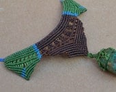 Turquoise Macrame Necklace/  Brown Green Turquoise/ Ethnic Jewelry/ Peruvian Jewelry/ Healing stone/ Chrysocolla