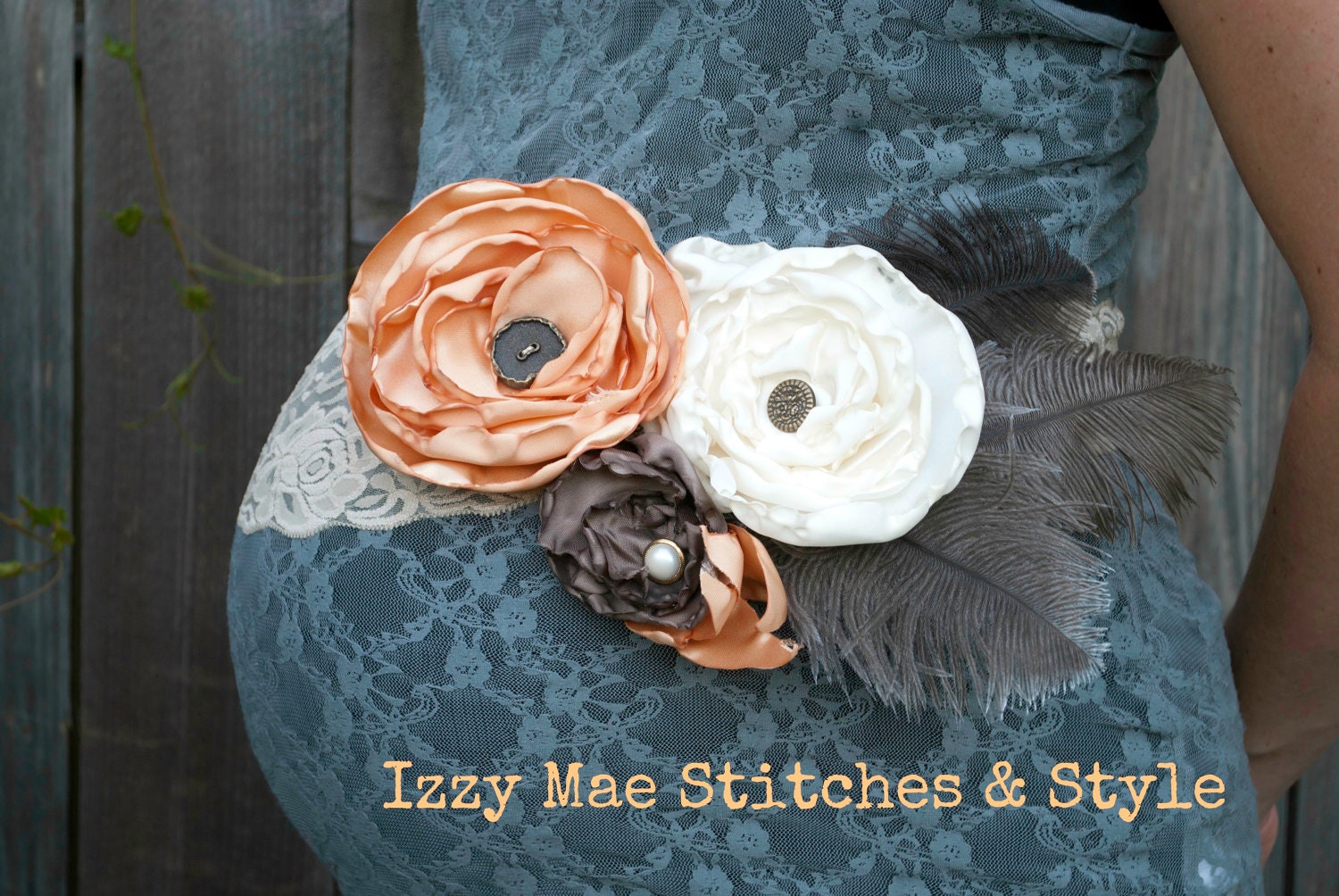 Beautiful Peach/Ivory/Brown Maternity Sash/Band