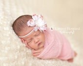 Newborn Photography Prop Pink and Creamy White Peony Flower Headband