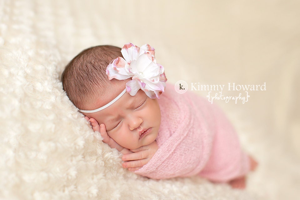Newborn Photography Prop Pink and Creamy White Peony Flower Headband