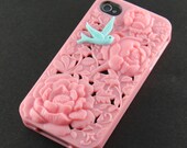Vintage Victoria peony ,blue bird, Light pink hard Case Cover ----for Apple iPhone 4 Case, iPhone 4s Case, iPhone 4 Hard Case