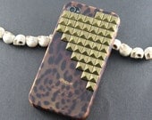 Antique brass pyramid stud Leopard  Hard Case for iphone 4/4g/4s Hard Case