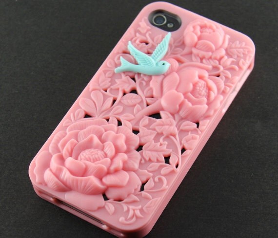 Vintage Victoria peony ,blue bird, Light pink hard Case Cover ----for Apple iPhone 4 Case, iPhone 4s Case, iPhone 4 Hard Case