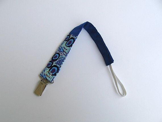 Handmade Universal Fabric Pacifier Clip / Baby Boy Paci Clip / Blue Paci Clip