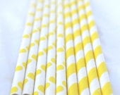 YELLOW & WHITE mix  Paper Straws--25 ct with Free Printable diy Flags