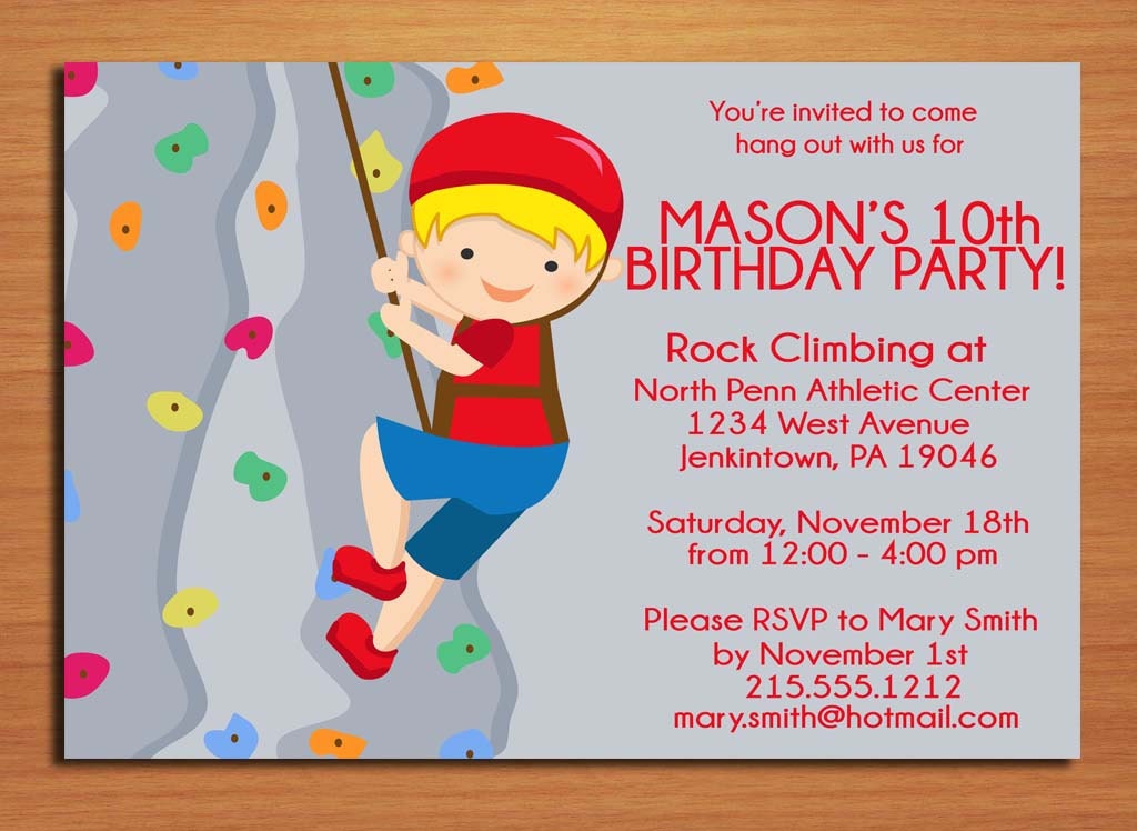 Rock Climbing Boy Birthday Party Invitation Cards PRINTABLE DIY