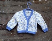 Hand knitted baby boys multi v - neck cardigan. 19" chest.