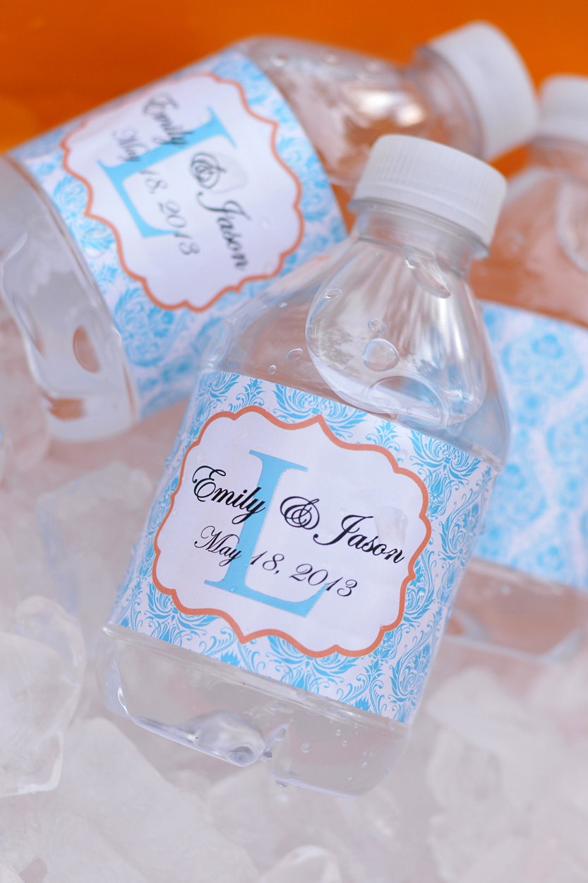 Waterproof Water Bottle Labels - 75 Printed with your wedding colors-Waterproof and self stick Il_570xn