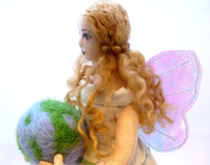 Art doll cloth angel needlefelted earth soft sculpture fairy Earth Angel